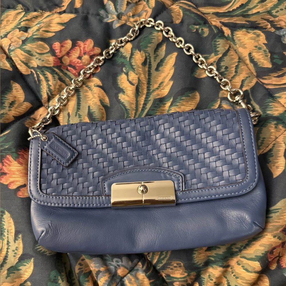 AUTHENTIC COACH KRISTIN BLUE WOVEN LEATHER WRISTLET CLUTCH BAG